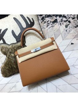 Her.mes Kelly 25/28/32cm Sellier Bag Epsom Leather Silver/Gold Metal In Camel WAX High
